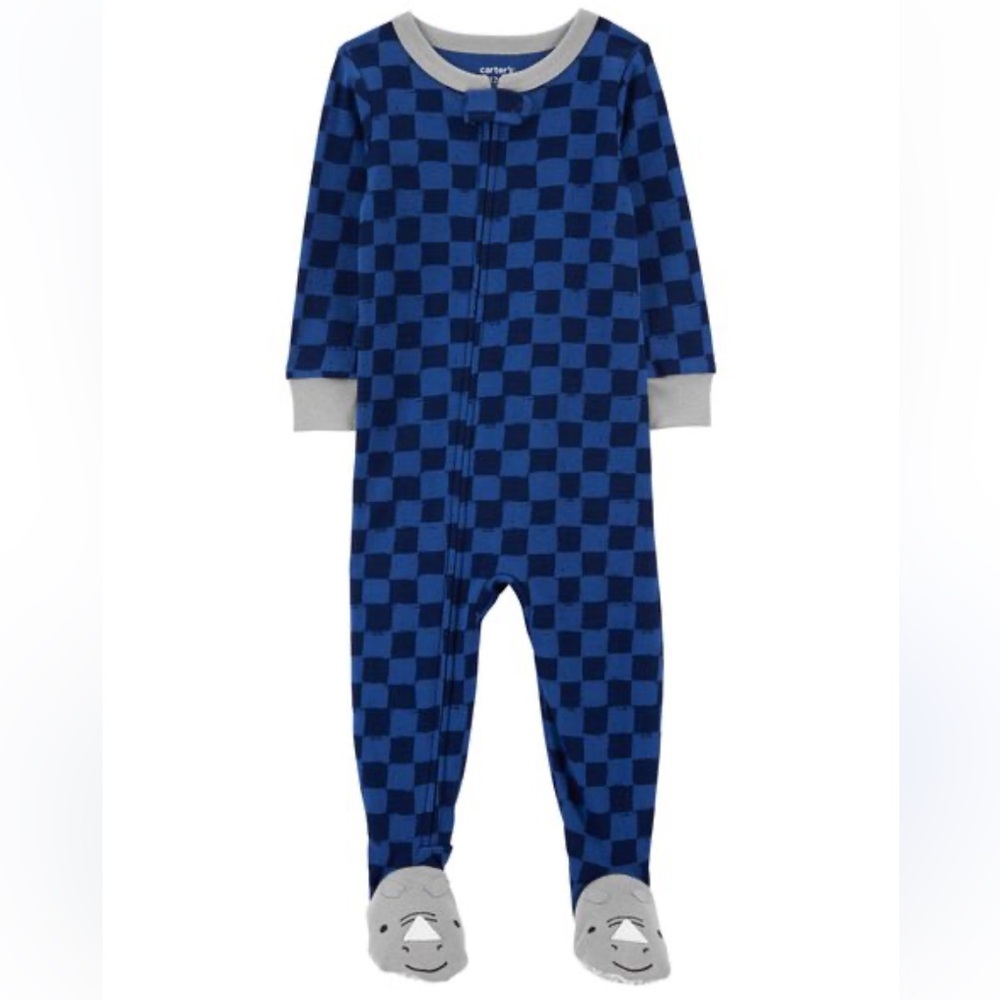 🍊5/$25 Carter's Blue and Gray Checkered Footie Pajama size 12m